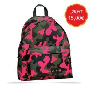 Lyc Sac City Σχολική Τσάντα Πλάτης Γυμνασίου - Λυκείου Camo Pink