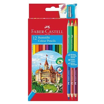 Faber-Castell Ξυλομπογιές & Ξύστρα Σετ 12 Χρώματα + 3 Δύο Χρωμάτων