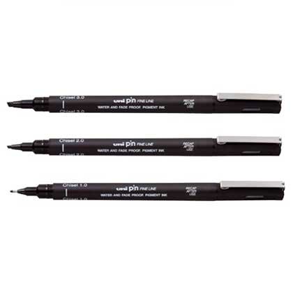 Uni Pin Fine Line – Chisel 1.0, 2.0, 3.0 Μαρκαδόρος Σχεδίου Μαύρος