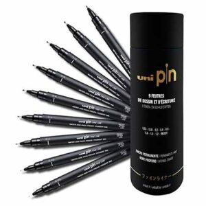 Uni Pin Fine Line - Tube Finerliner Μαρκαδόροι Σχεδίου Μαύροι 9 τμχ